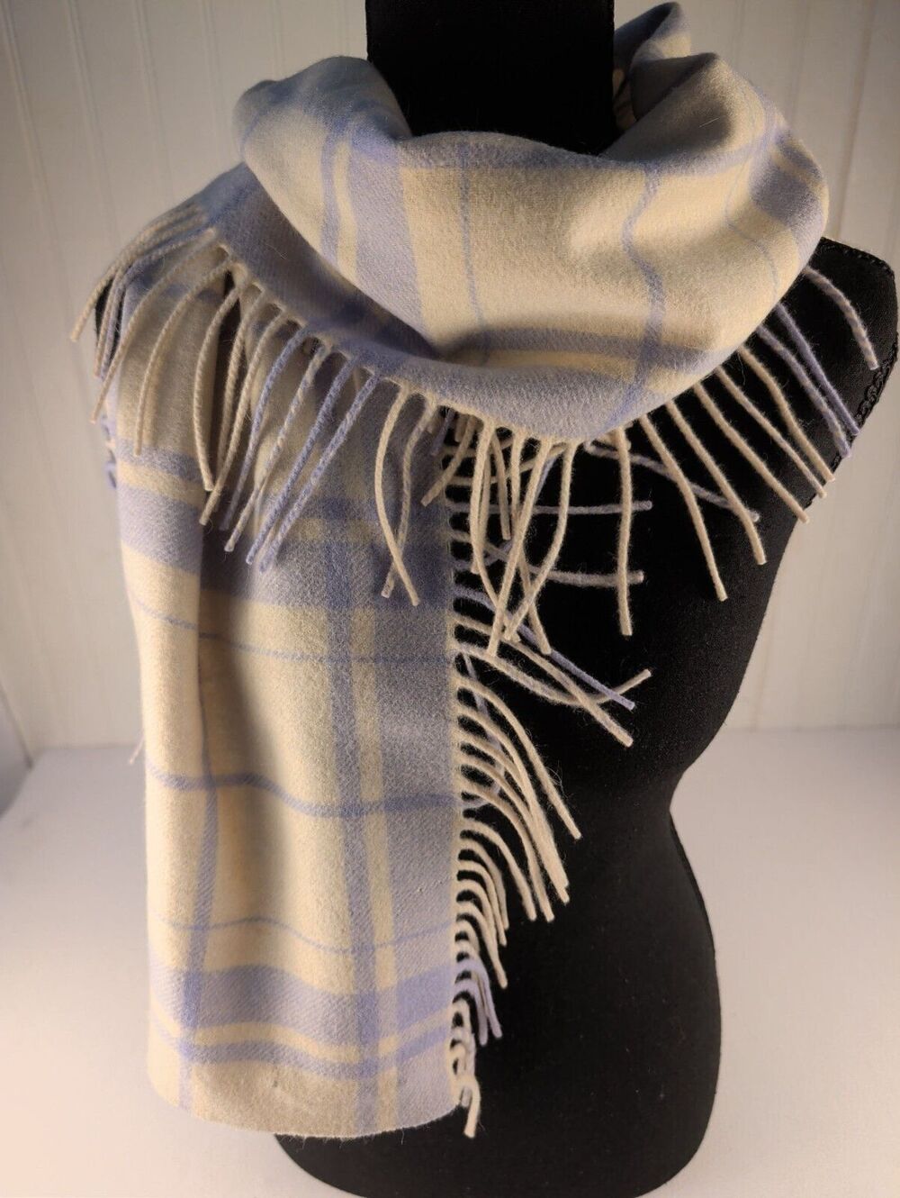 Banana Republic Angora Wool Plaid Fringe Scarf